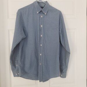 Roundtree & Yorke Two-Ply Cotton Blue White Gingham Check Button Down Sz Medium